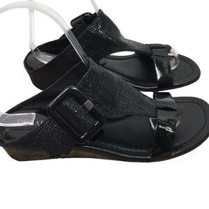 Donald Pliner Womens Ofelia Python Print Open Toe Wedge Sandals Shoes Black 7.5M